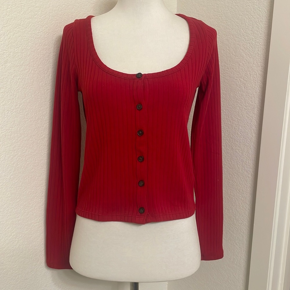 Madewell Women’s Ribbed Cardigan Crop Tee in Scarlet